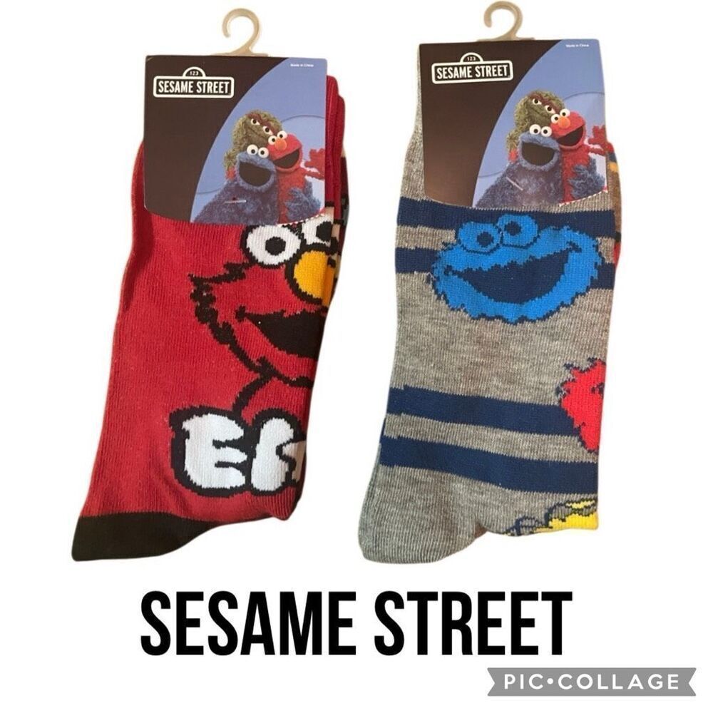 Sesame Street Elmo & Cookie Monster Novelty Crew Socks Size 10–13